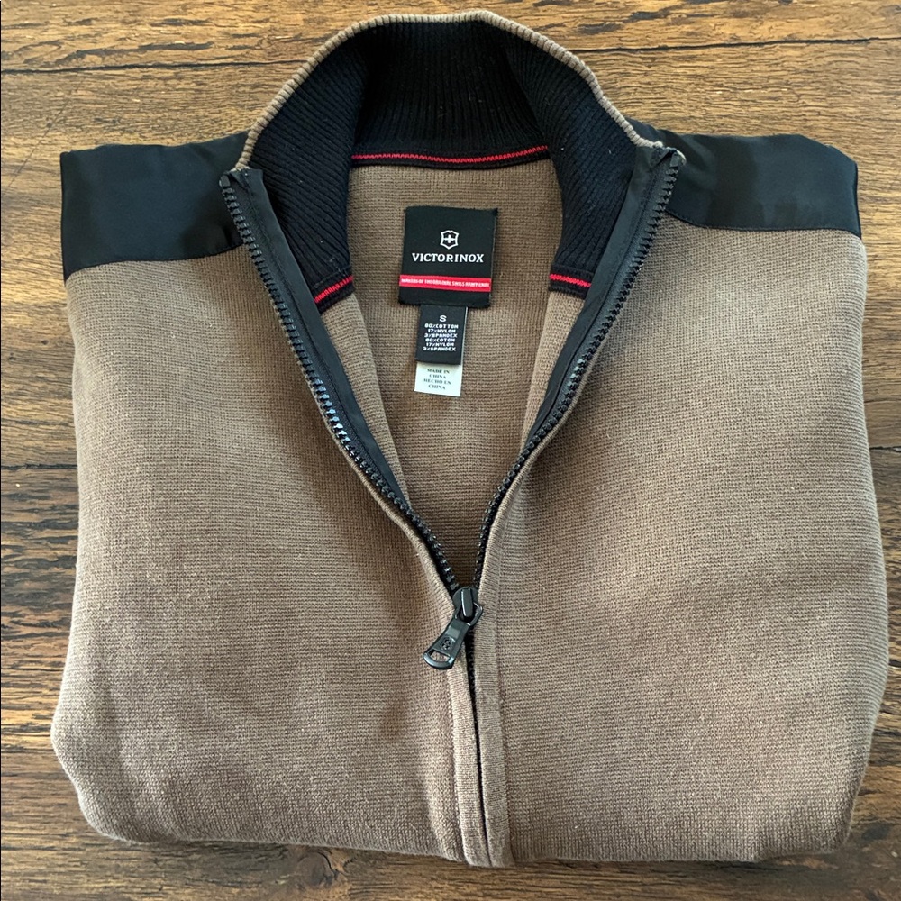 Victorinox Men's Brown and Black Zip-Up Sweater